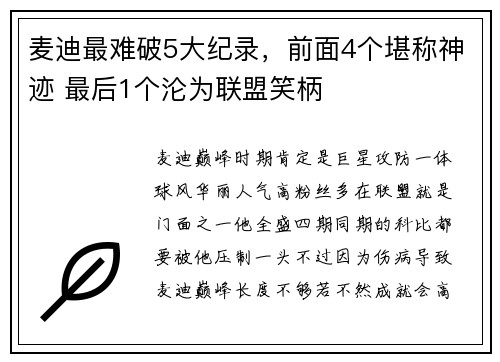 麦迪最难破5大纪录，前面4个堪称神迹 最后1个沦为联盟笑柄
